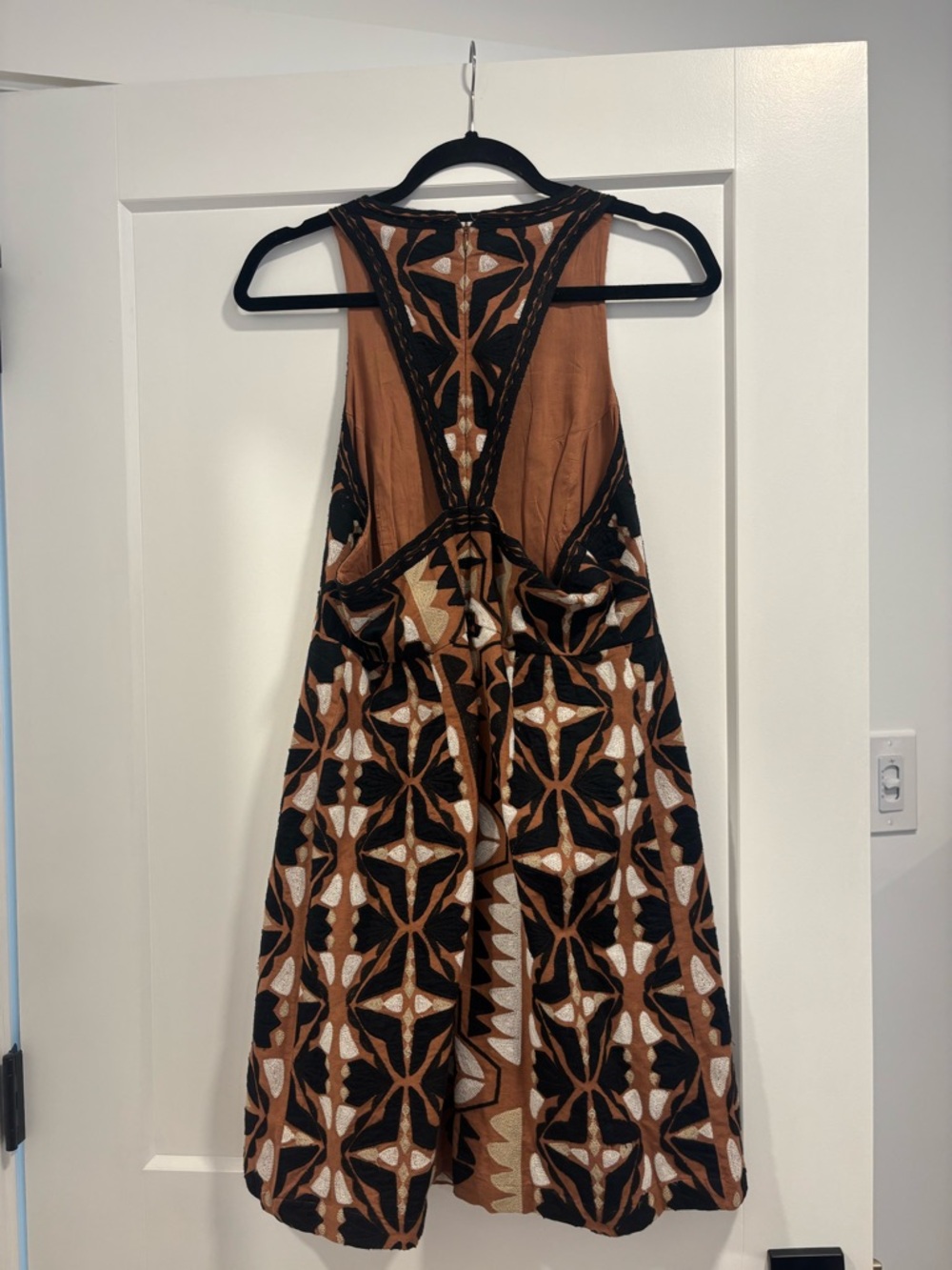 NWT Anthropologie Brown, Black & Cream Geometric Midi Dress - Picture 2 of 5